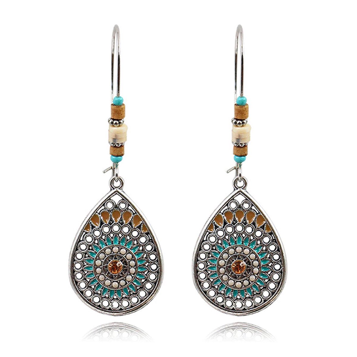 Dames druppel Boho oorbellen zilver multicolor turquoise stenen - Deja Jewels