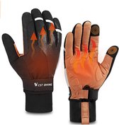 Thermo Fietshandschoenen maat XXL - Oranje/Zwart - Winddicht en waterbestendig - Voering met fleece - Handschoenen werkend op touchscreen - Winter handschoenen - Anti-slip handpalm - Met reflectoren