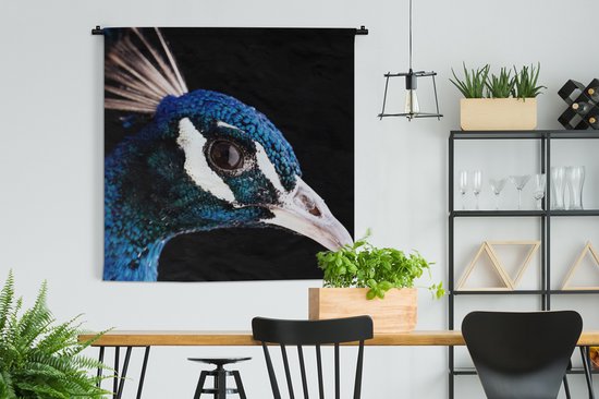 Tenture murale - Tissu mural - Paon - Animal - Blauw - 150x150 cm - Tapisserie