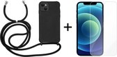 iPhone 13 hoesje met koord zwart siliconen case - 1x iPhone 13 screenprotector