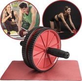 Ab Wheel incl. Kniematje - Dubbel Buikspierwiel - Ab Roller Wheel - Ab Trainer - Trainingswiel - Rood