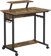 MIRA Home - Computerbureau - Studietafel - Industrieel - Hout en Metaal - Zwart en Vintage Bruin - 80 x 50 x 90 cm