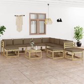 Decoways - 12-delige Loungeset met kussens geïmpregneerd grenenhout