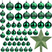 Kerstdecoratie | Kerstversiering | Kerstboomversiering | Kerstballen | 50 Stuks | Kunststof | Groen | 4 Maten | 1 kerstboompiek