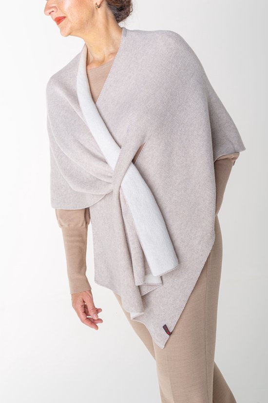 dames omslagdoek poncho travel wrap stola sjaal kasjmier cashmere blend  naturel/wolwit | bol.com