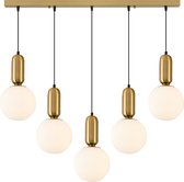 SK lighting 4074-5AS - Modern Hanglamp met opaalglazen - 5x40W E14 - B:95 x L:18 x H:110 cm - Goud/Zwart