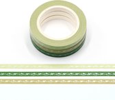 Groene washi tape met zilverfolie hartjes | 5mm - 10m | x3 rollen