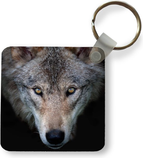 Sleutelhanger - Uitdeelcadeautjes - Wolf - Portret - Zwart - Plastic