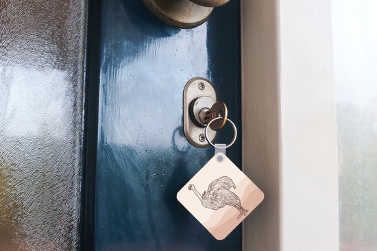 Sleutelhanger - Uitdeelcadeautjes - Lijnillustratie van de struisvogel - Plastic