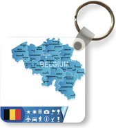 Sleutelhanger - Een illustratie van een kaart van België en haar grote steden - Plastic - Rond - Uitdeelcadeautjes