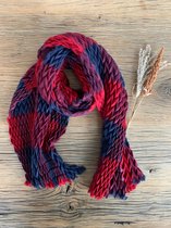 Wintersjaal Dames - Sjaal - Scarf - Blauw met Rood