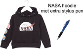 Nasa Hoodie met Capuchon - NASA Sweater met kap - Kleur Zwart. Maat 128 cm / 8 jaar + EXTRA 1 Stylus pen.