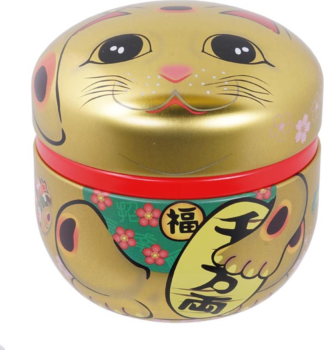 Lucky Cats – Goud Roestvrij stalen Theeblik – 8.6 x 8.4cm 100gr
