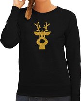 Rendier hoofd Kerst trui - zwart met gouden glitter bedrukking - dames - Kerst sweaters / Kerst outfit M