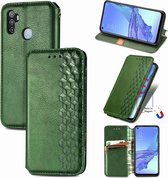 Luxe PU Lederen Ruitpatroon Wallet Case voor OPPO A53 4G / A53s 4G _ Groen