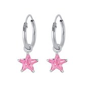 Joy|S - Zilveren ster bedel oorbellen - kristal roze - oorringen