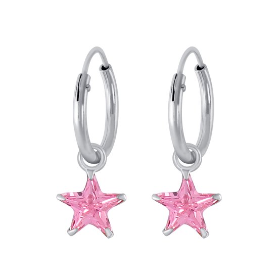 Joie|S - Boucles d'oreilles breloque étoile argentée - cristal rose - boucles d'oreilles