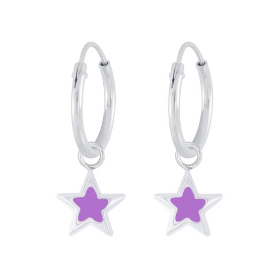 Joy|S - Zilveren ster bedel oorbellen - paars - oorringen