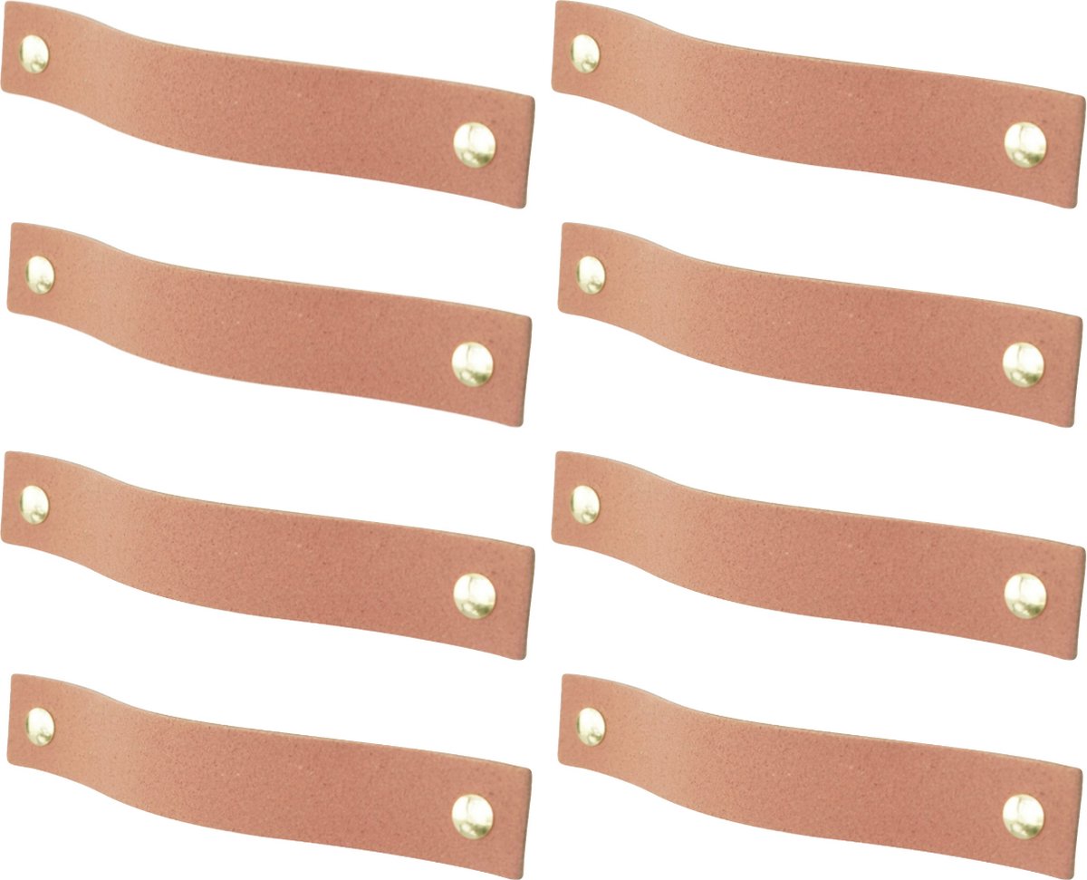 8x Leren handgrepen 'platte greep' - maat M (19 x 2,5 cm) - SUEDE OLD PINK - incl. 3 kleuren schroefjes (handgreepjes - leren grepen - greepjes - leren lusjes)