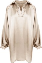 Blouse Ryanna - Lange Satijnen Blouse - Ballonmouwen en V-hals - Beige