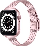 Geschikt voor Apple Watch bandje 42 / 44 / 45 / 49 mm - Series 1 2 3 4 5 6 7 8 SE Ultra - Smartwatch iWatch horloge band - 42mm 44mm 45mm 49mm - Fungus - RVS metaal - Roze - Vrouw