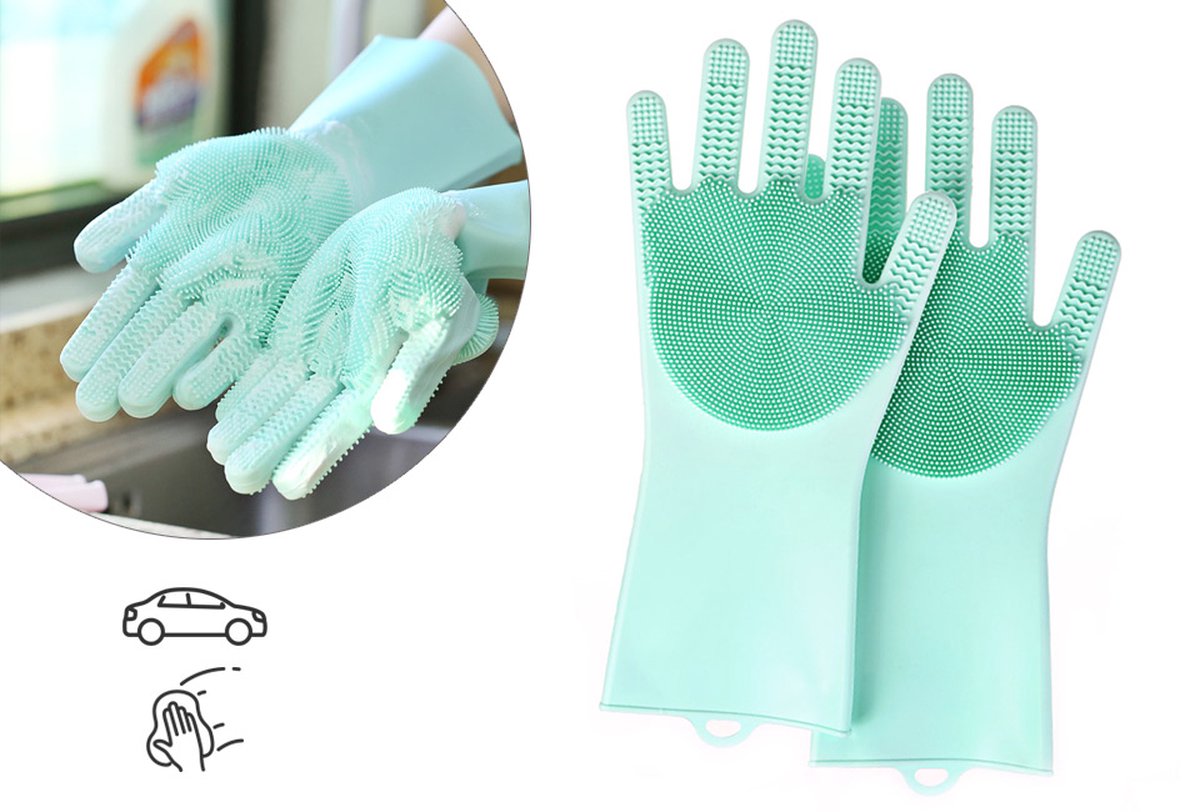 Gants de nettoyage vaisselle en silicone avec brosse réutilisables