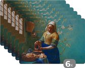Placemat - Placemats kunststof - Melkmeisje - Amandelbloesem - Van Gogh - Vermeer - Schilderij - Oude meesters - 45x30 cm - 6 stuks - Hittebestendig - Anti-Slip - Onderlegger - Afneembaar