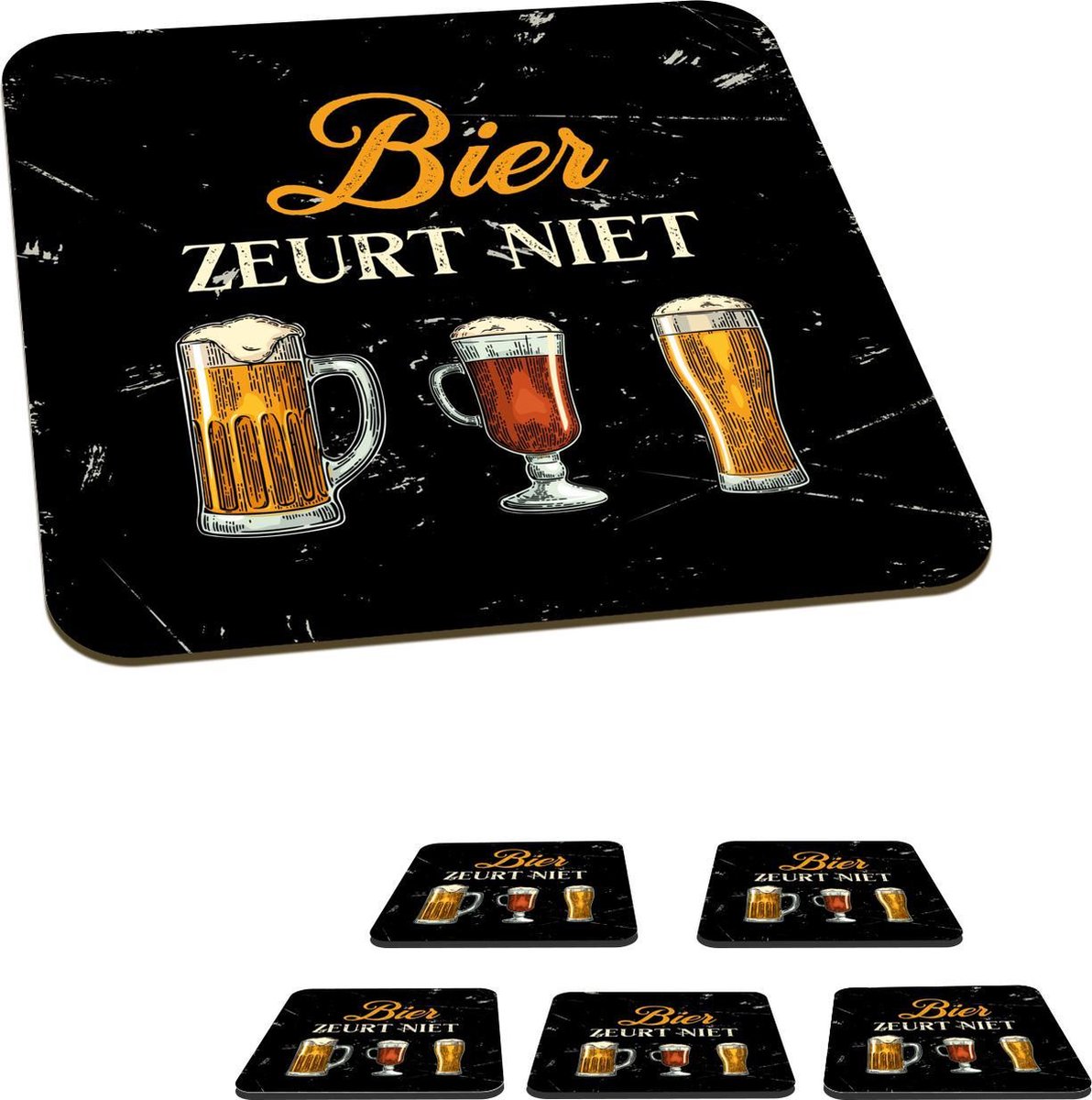 Onderzetters voor glazen - Bier - Mancave - Vintage - 10x10 cm - Glasonderzetters - 6 stuks