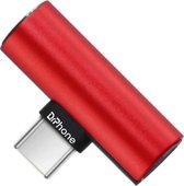 DrPhone DA1 - USB-C Duo Adapter - Converter - USB-C Naar Mini Jack + USB-C - (Geen DAC ondersteuning) Rood