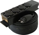 Verlengsnoer met stekkerdoos - 15 meter - 4 stopcontacten - 3G2.5 - Neopreen - IP44 - Randaarde - Zwart - Verlengkabel