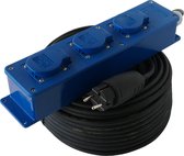 Verlengsnoer met stekkerdoos - 25 meter - 3 stopcontacten - 3G2.5 - Neopreen - IP44 - Randaarde - Blauw - Verlengkabel