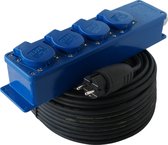 Verlengsnoer met stekkerdoos - 15 meter - 4 stopcontacten - 3G1.5 - Neopreen - IP44 - Randaarde - Blauw - Verlengkabel