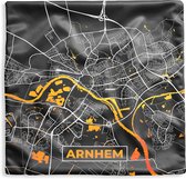 Kussenhoes 45x45 cm - Plattegrond - Arnhem - Goud - Zwart - Katoen / Polyester - Voor Binnen - Stadskaart