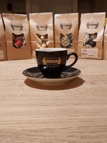 GODINCOFFEE Set van 6 zwart glans porselein espressotassen 12cl met ondertas D 7cm x H 6.5cm GODINCOFFEE