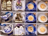 Kerstboomversiering Holland - set van 14 - Delfts blauw - Goud - Wit