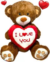 Kiss Me Teddybeer met Hart Pluche Knuffel 30 cm [valentijn cadeautje voor hem haar – valentijnsdag decoratie cadeau man vrouw - i love you teddybeer knuffelbeer – rozen beer xxl –