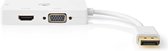 Nedis DisplayPort-Adapter - Mini-DisplayPort Male - DVI-D 24+1-Pins Female / HDMI Output / VGA Female 15p - 4K@60Hz - Verguld - Schakelbaar - 0.20 m - Rond - ABS - ABS - Wit - Blister