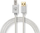 USB-Kabel | USB 2.0 | USB-A Male | USB-B Male | 480 Mbps | Verguld | 2.00 m | Rond | Gebreid / Nylon | Aluminium | Cover Window Box
