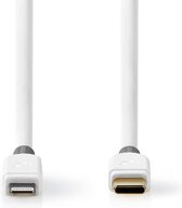 Nedis USB-Kabel - USB 2.0 - Apple Lightning 8-Pins - USB-C Male - 18 W - 480 Mbps - Verguld - 3.00 m - Rond - PVC - Grijs / Wit - Polybag