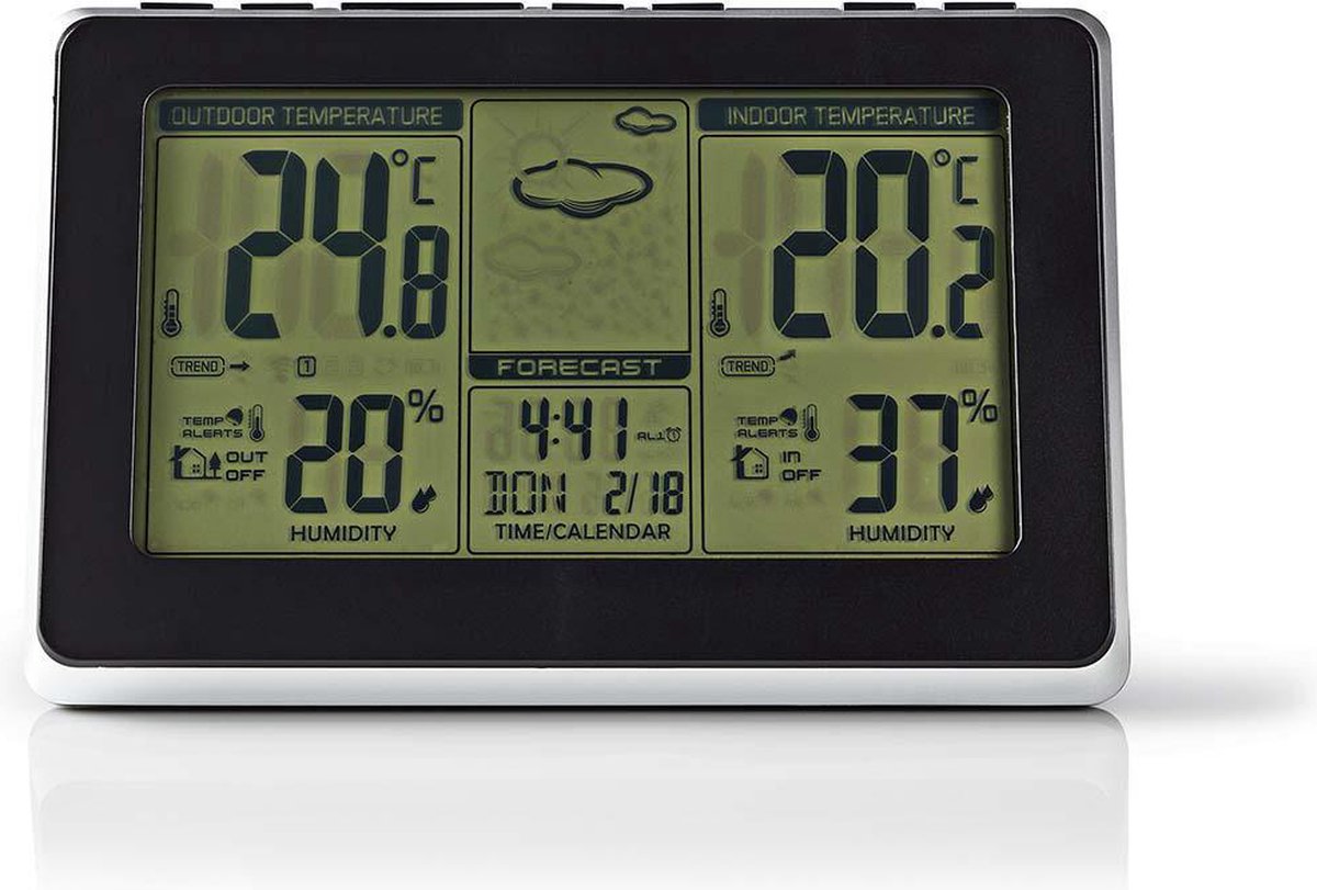 Nedis Weerstation - Binnen & Buiten - Inclusief draadloze weersensor - Weersvoorspelling - Tijdweergave - LCD - Wekkerfunctie