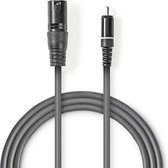 Nedis Ongebalanceerde Audiokabel | XLR 3-Pins Male | RCA Male | Vernikkeld | 3.00 m | Rond | PVC | Donkergrijs | Kartonnen Sleeve