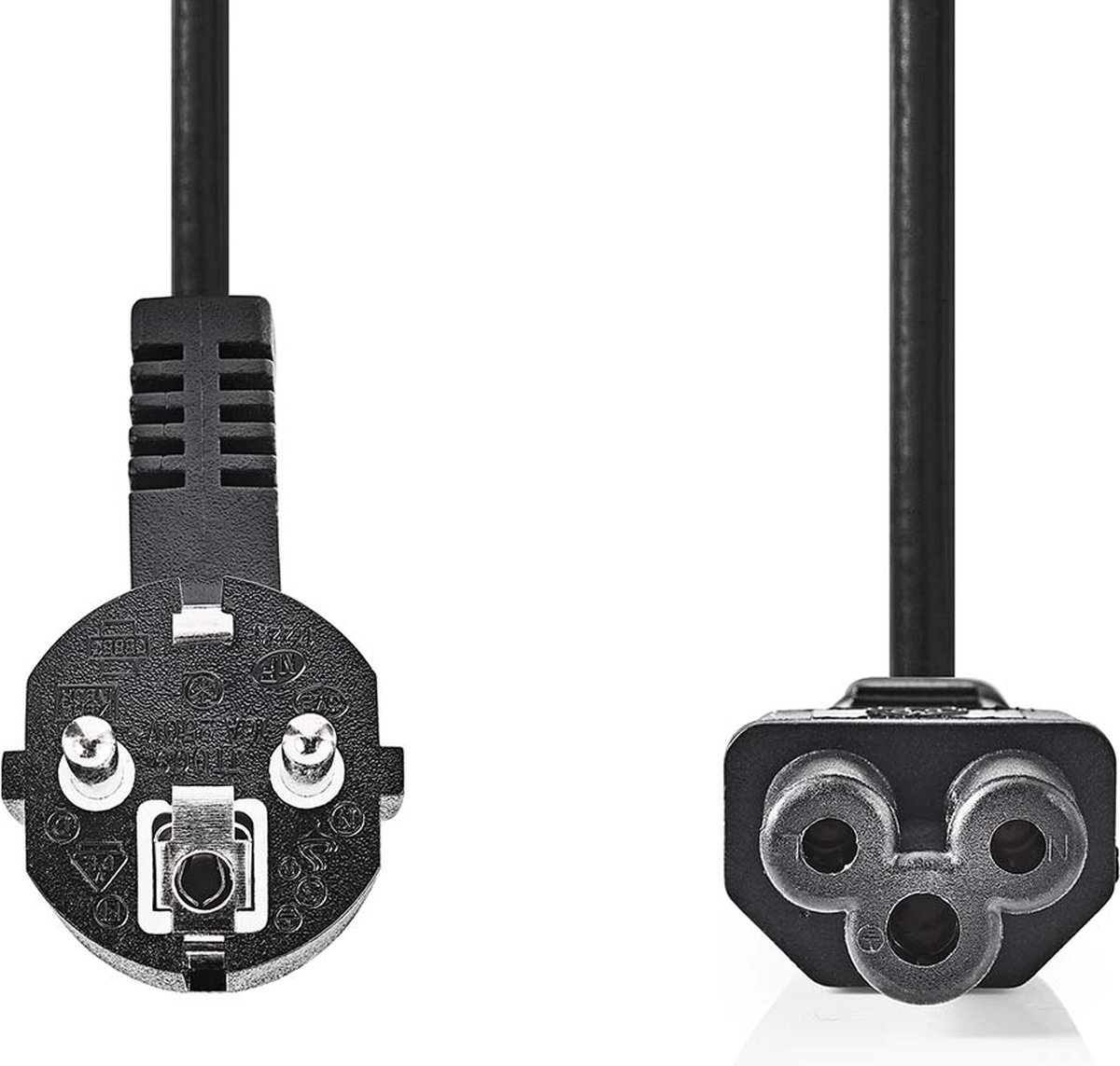 Nedis Stroomkabel - Type F (CEE 7/7) Male - IEC-320-C5 - Gehoekt - Recht - Vernikkeld - 2.00 m - Rond - PVC - Zwart - Doos