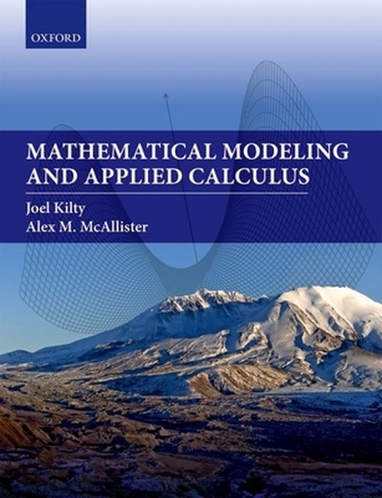 Boekomslag van 'Mathematical Modeling and Applied Calculus' met bergen en grafische elementen.