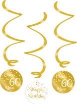 Verjaardag swirl decoraties 60 jaar goudkleurig en wit.