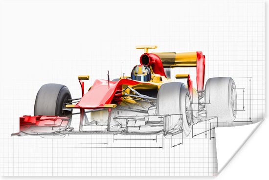 Poster Een rode raceauto uit de Formule 1 in een illustratie - 30x20 cm