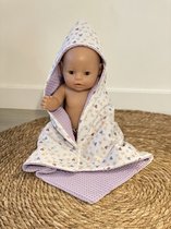 Poppenwikkeldoek - poppendeken lila met hartjes