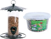 Vogel voedersilo met bladerdak metaal 23 cm inclusief 4-zeizoenen energy vogelvoer - Vogel voederstation - Vogelvoederhuisje