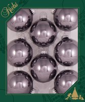 8x stuks glazen kerstballen 7 cm ijzerts grijs/paars glans kerstboomversiering - Kerstversiering/kerstdecoratie