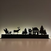Design407 - Santa Claus is Coming to Town - 60 x 16,6cm - Kerstmis - Houten Decoratie - Feestdecoratie - Kerst - Silhouette - Kerstman met Rendier - Led Verlichting - Kerstdorp - Kerstboom - Dennenboom - Kersthuisje - USB aansluiting