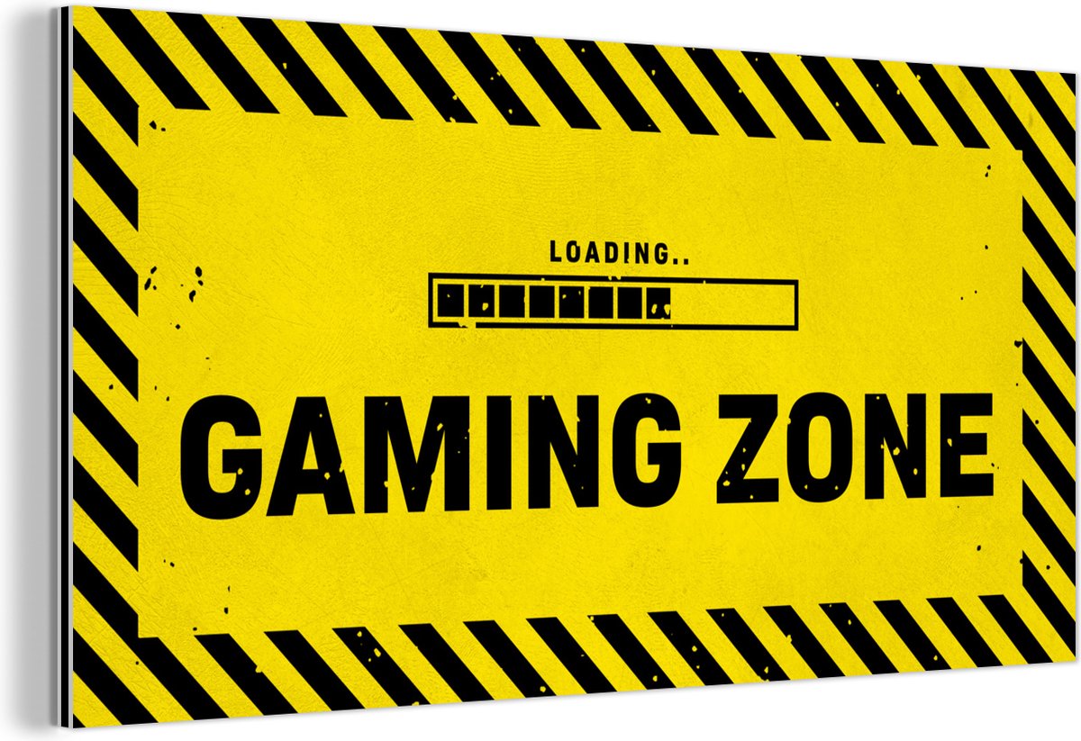 Wanddecoratie Metaal - Aluminium Schilderij Industrieel - Gaming - Quotes - Controller - Gaming zone - Game - 160x80 cm - Dibond - Foto op aluminium - Industriële muurdecoratie - Voor de woonkamer/slaapkamer